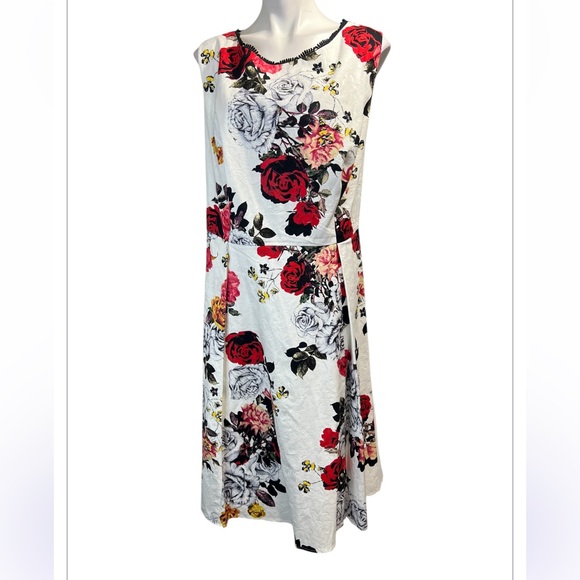 Adrianna Papell dress‎ plus size 24w White multicolor Floral A-line Midi cotton - Picture 2 of 5